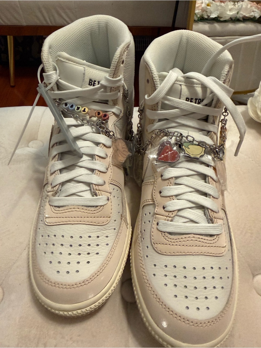 Nike Kids Beige and White High-Top Sneakers